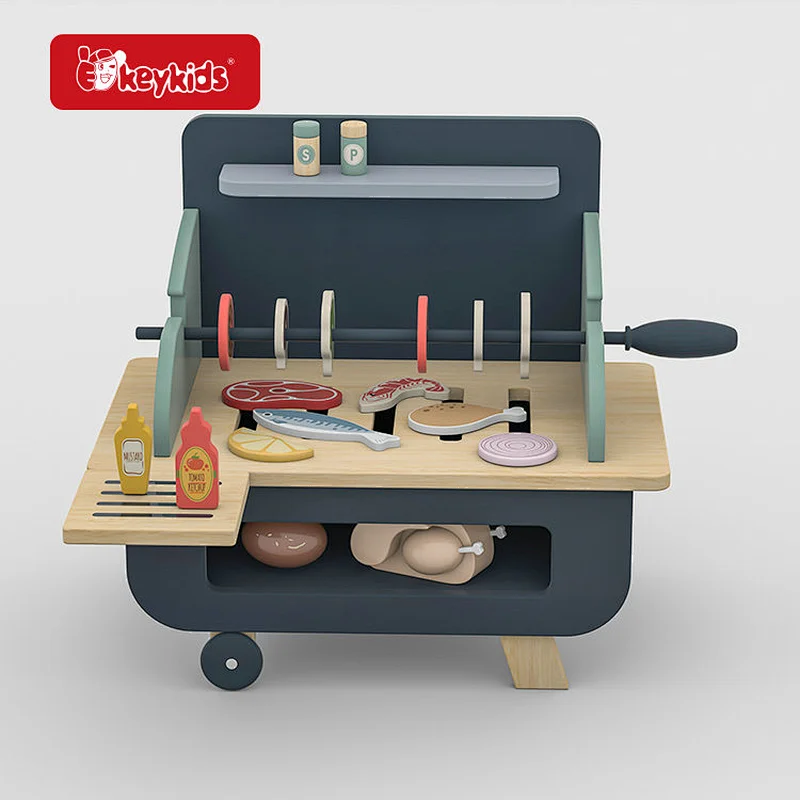 Realistic Role-Play Children Wooden BBQ Toy Set with Food Pieces W10D880